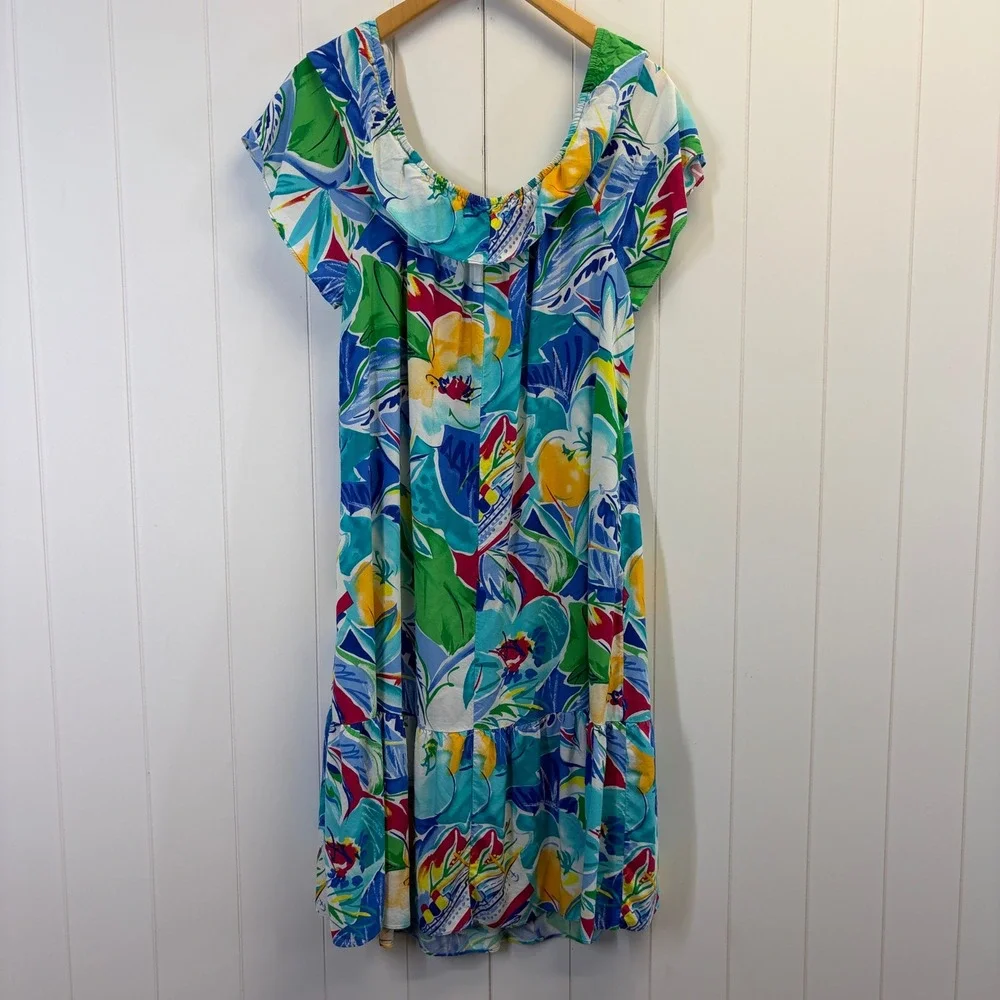 Vintage Hilo Hattie Hawaiian Muu Muu Dress Women Size L Resortwear Vacation Tiki